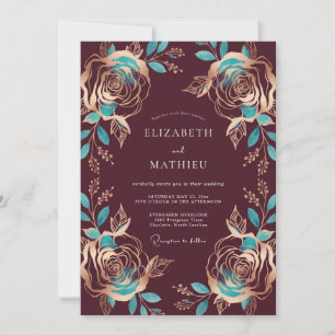 Invitation Mariage Rose sarcelle Bourgogne