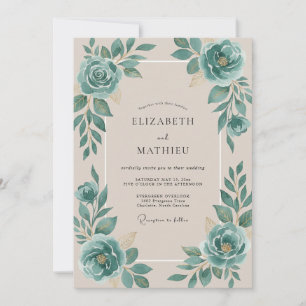 Invitation Mariage Rose sarcelle Champagne