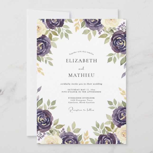 Invitation Mariage Rose Sauge Prune (Devant)