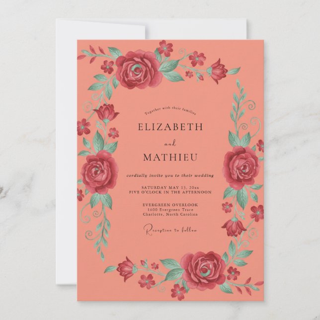 Invitation Mariage Rose Saumon (Devant)
