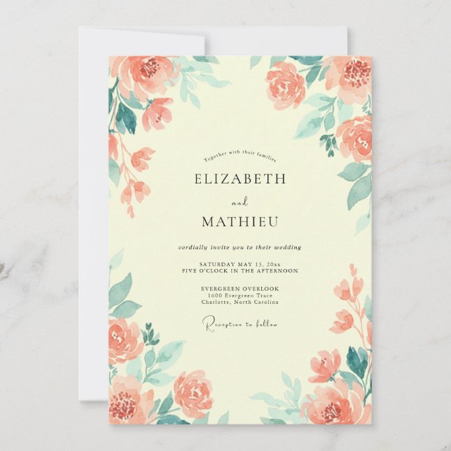 Invitation Mariage Rose Saumon Mousse de Mer (Devant)
