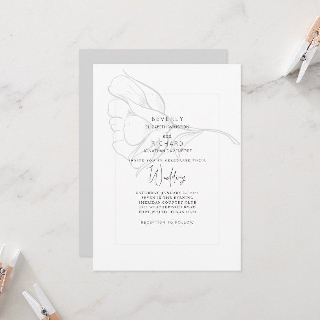 Invitation Mariage Rose Simple Blanc Dessiné à la Main (Devant/Arrière en situation)