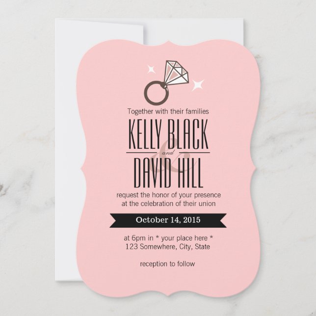 Invitation Mariage rose simple et brillant (Devant)