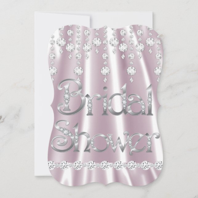 Invitation Mariage Rose Soie Diamant Cristal Argent (Devant)