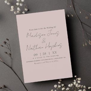 Invitation Mariage rose sombre minimaliste moderne