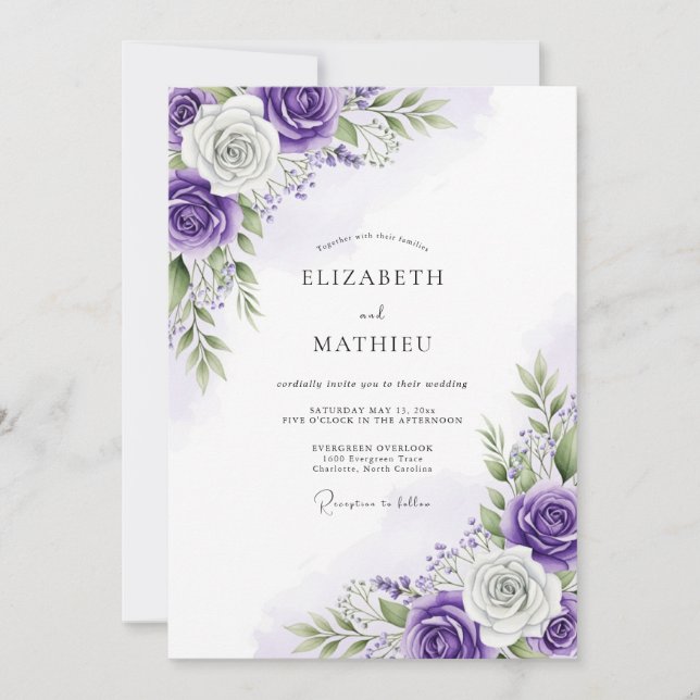 Invitation Mariage Rose Somptueuse Violette (Devant)