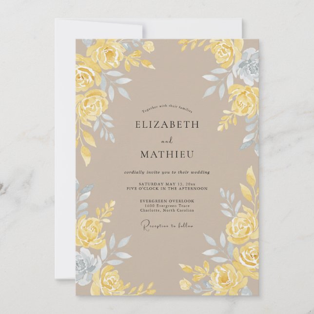Invitation Mariage Rose Taupe Jaune (Devant)