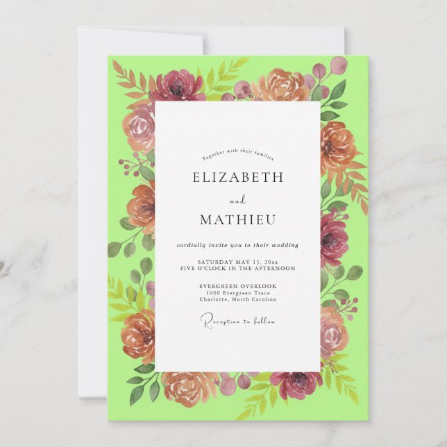 Invitation Mariage Rose Terracotta Chartreuse (Devant)