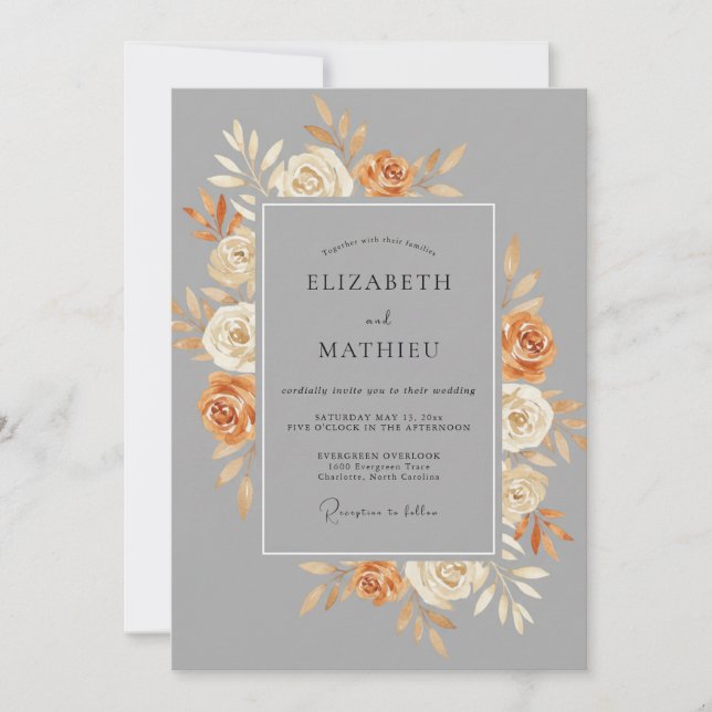 Invitation Mariage Rose Terracotta Grise (Devant)