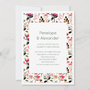 Invitation Mariage Rose Vert Bohème Floral Jardin Chic Printe
