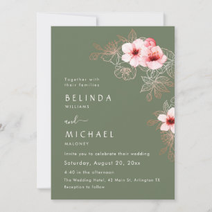 Invitation Mariage rose vert Fleur de cerisier