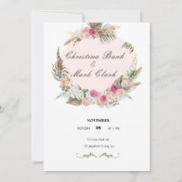 Invitation mariage rose, vert floral