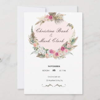 Invitation mariage rose, vert floral
