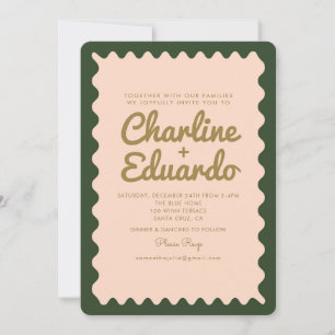 Invitation Mariage rose vert Super rétro