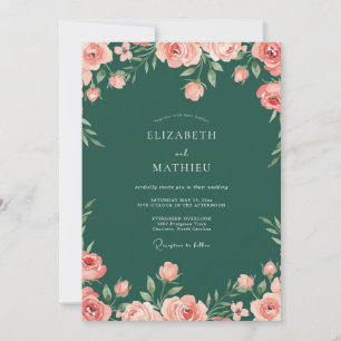 Invitation Mariage Rose Verte Émeraude Luxuriante