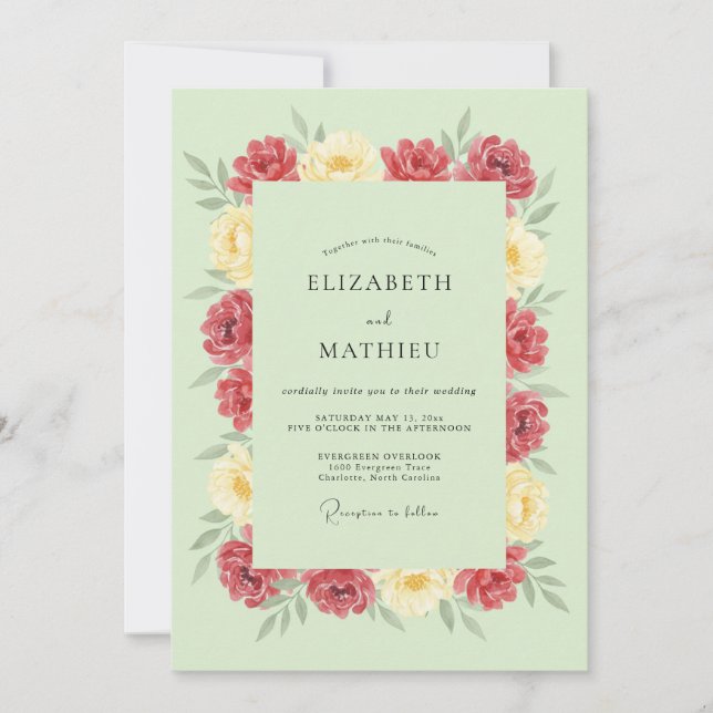 Invitation Mariage Rose Vibrante Vert Menthe (Devant)