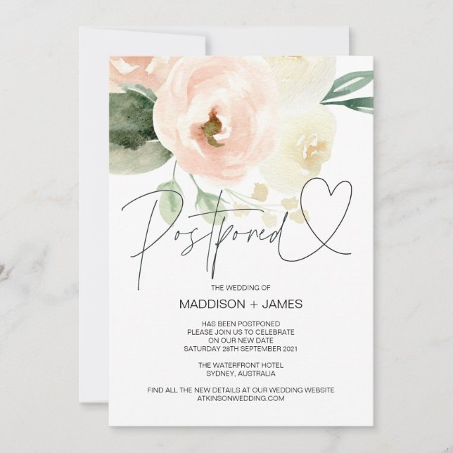 Invitation Mariage rose vierge reporté Modifier la date (Devant)
