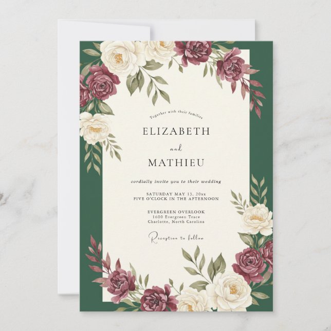 Invitation Mariage Rose Vin Forestier (Devant)