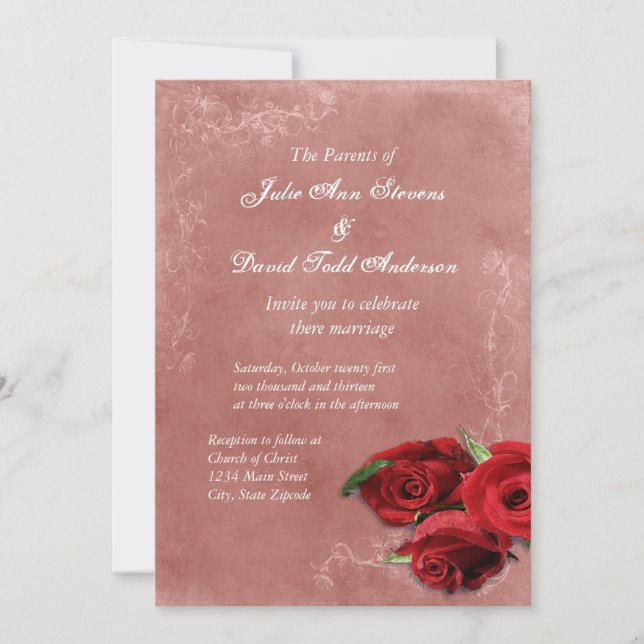 Invitation Mariage Rose vintage (Devant)