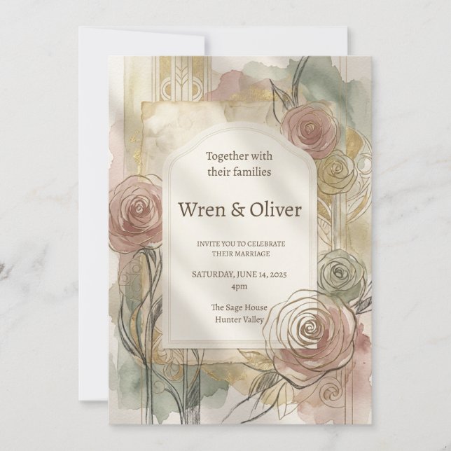 Invitation Mariage Rose Vintage (Devant)