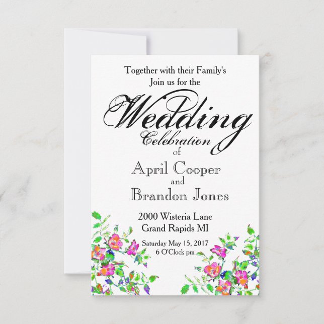 Invitation Mariage rose vintage (Devant)