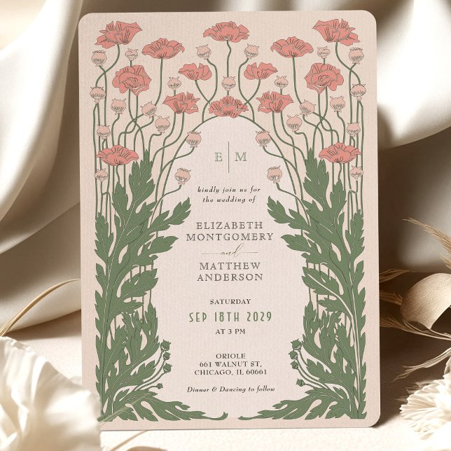 Invitation Mariage rose Vintage Art Nouveau Floral (Créateur téléchargé)