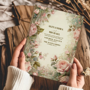 Invitation Mariage rose Vintage Art Nouveau Floral