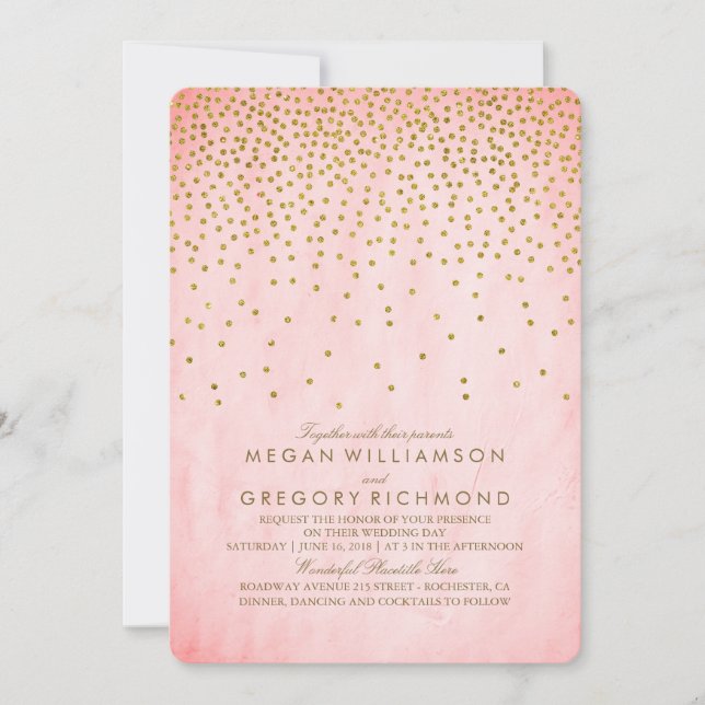 Invitation Mariage rose vintage Gold Confetti (Devant)