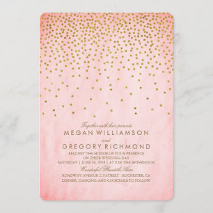 Invitation Mariage rose vintage Gold Confetti