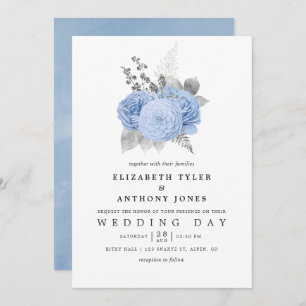 Invitation Mariage Rose Vintage Pastel Blue et Silver