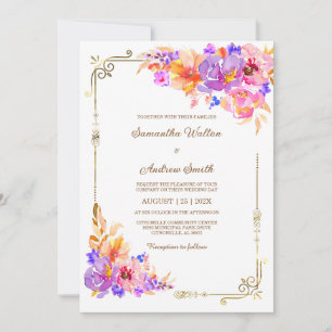 Invitation Mariage rose, violet et orange