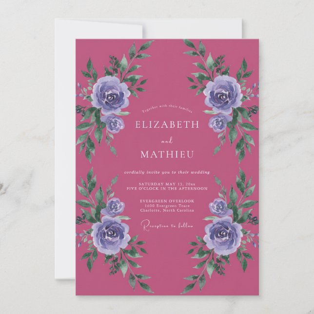Invitation Mariage Rose Violet Magenta (Devant)