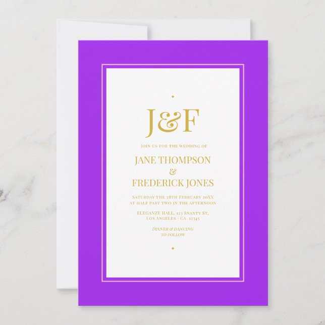 Invitation Mariage Rose, Violet, Noir et Or Tendance (Devant)