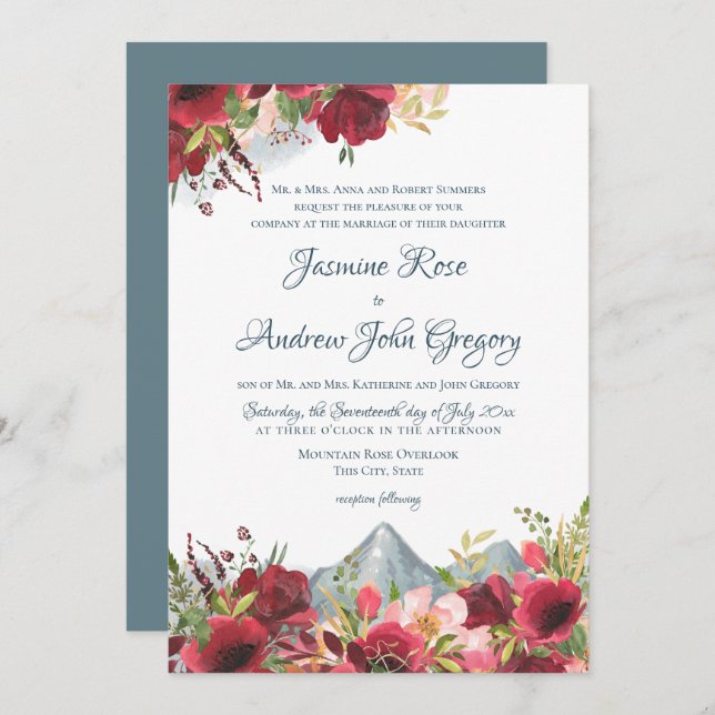 Invitation Mariage Rose Wild Mountain (Devant / Derrière)