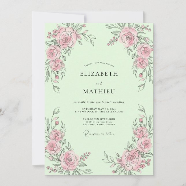 Invitation Mariage Rosebud Menthe (Devant)