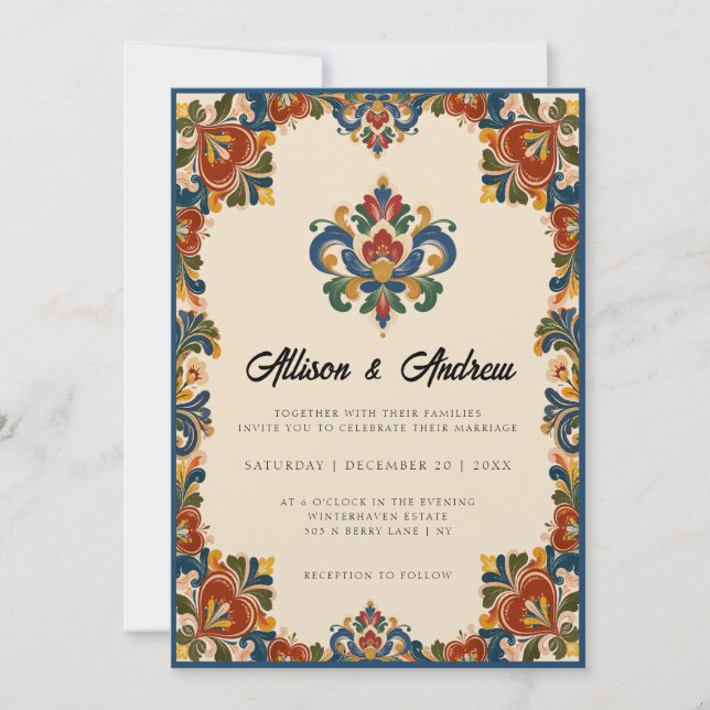 Invitation Mariage | Rosemaling norvégien (Devant)