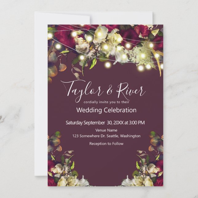 Invitation Mariage Roses Aquarelle Marsala & Ivoire (Devant)