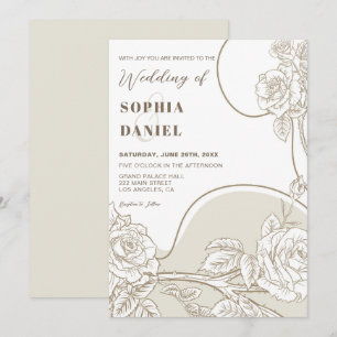 Invitation Mariage Roses Blanches et Beige