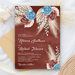 Invitation Mariage Roses Cannelle Pampas Paume d'Ivoire