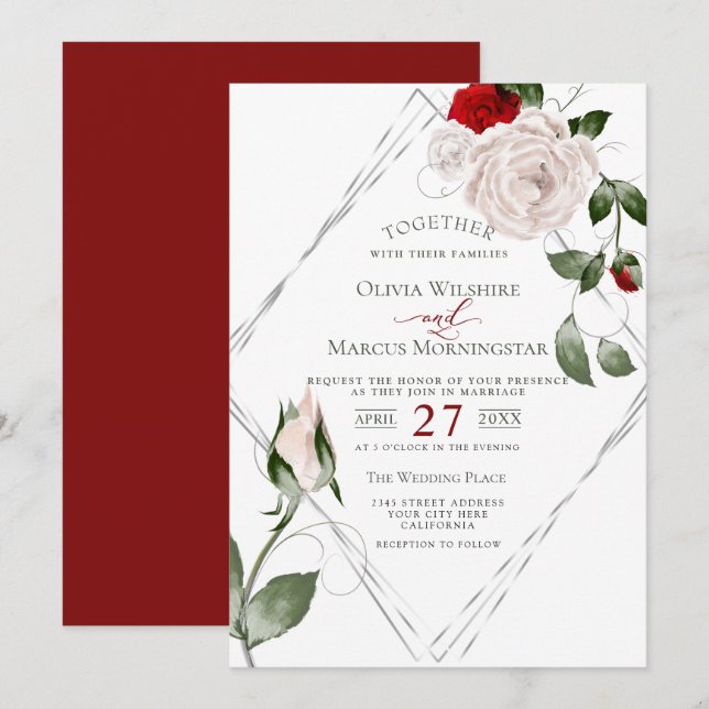 Invitation Mariage | Roses d'aquarelle couleur bleu pâle du c (Devant / Derrière)
