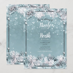 Invitation Mariage Roses d'Hiver Enchantées Argent Blanc Sarc