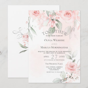 Invitation Mariage   Roses Florales Aquarelle Rose Pâle