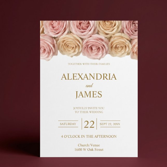 Invitation Mariage Roses Fuschia & Champagne (Créateur téléchargé)