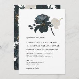Invitation Mariage Roses noir et blanc