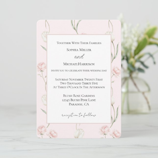 Invitation Mariage Roses Roses Blanches Tulipes Blanches (Debout devant)