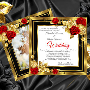 Invitation Mariage Roses Rouge Or Noir Photo Or