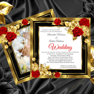 Invitation Mariage Roses Rouge Or Noir Photo Or
