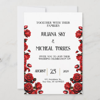 Invitation Mariage Roses rouges blanches à neige