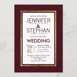 Invitation Mariage rouge bordeaux simple et moderne