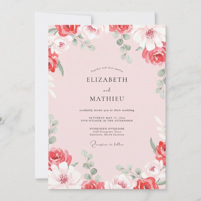 Invitation Mariage Rouge Cerise et Rose (Devant)